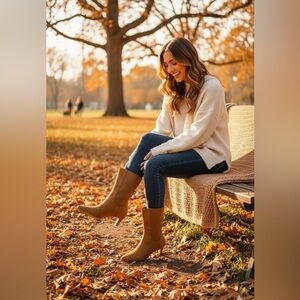 Cozy White Sweater and Tan Boots. Size 6. New in box. Fast 📦 Coutgo. ZBY